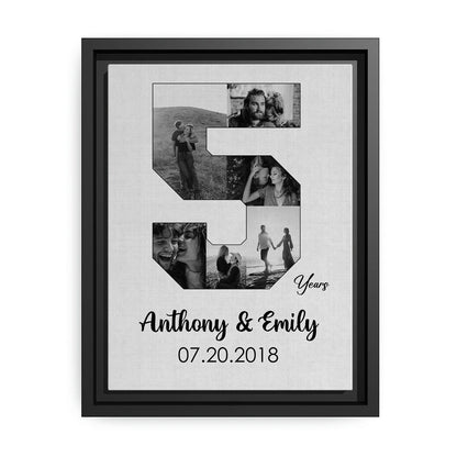 5th Year Anniversary Photo Collage - Personalized 5 Year Wedding Anniversary gift for Husband for Wife - Custom Canvas - MyMindfulGifts