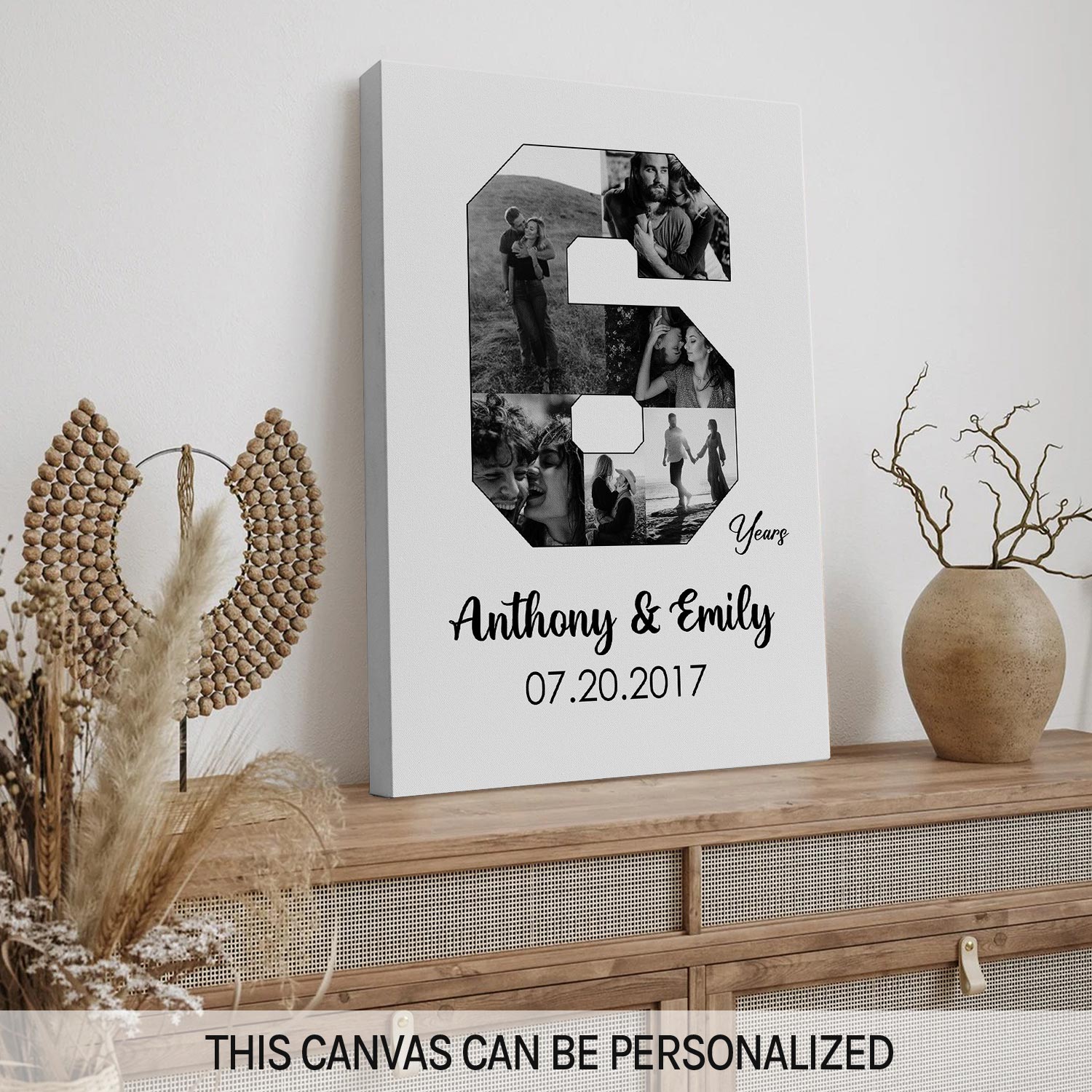 6th Anniversary Photo Collage - Personalized 6 Year Wedding Anniversary gift for Husband for Wife - Custom Canvas - MyMindfulGifts