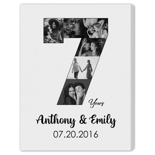 7th Year Anniversary Photo Collage - Personalized 7 Year Wedding Anniversary gift for Husband for Wife - Custom Canvas - MyMindfulGifts