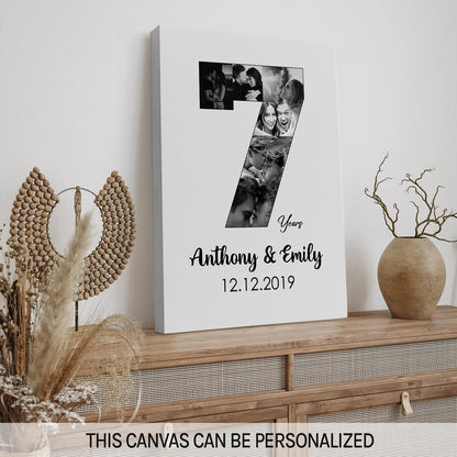 7th Year Anniversary Photo Collage - Personalized 7 Year Wedding Anniversary gift for Husband for Wife - Custom Canvas - MyMindfulGifts