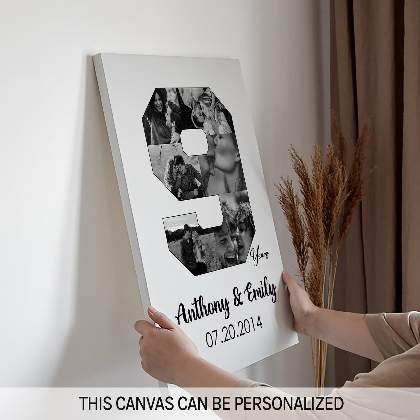 9th Year Anniversary Photo Collage - Personalized 9 Year Wedding Anniversary gift for Husband for Wife - Custom Canvas - MyMindfulGifts