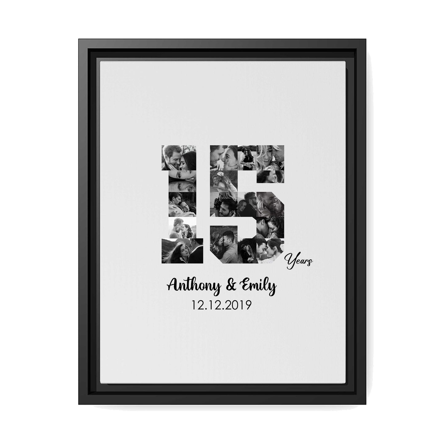 15th Year Anniversary Photo Collage - Personalized 15 Year Anniversary gift for Couple - Custom Canvas - MyMindfulGifts