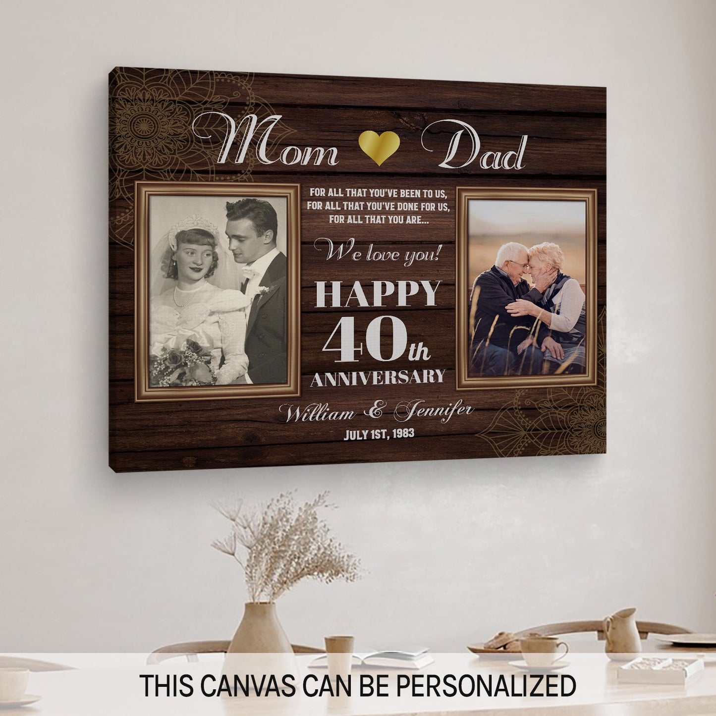 Happy 40th Wedding Anniversary - Personalized 40 Year Anniversary gift for Parents - Custom Canvas - MyMindfulGifts