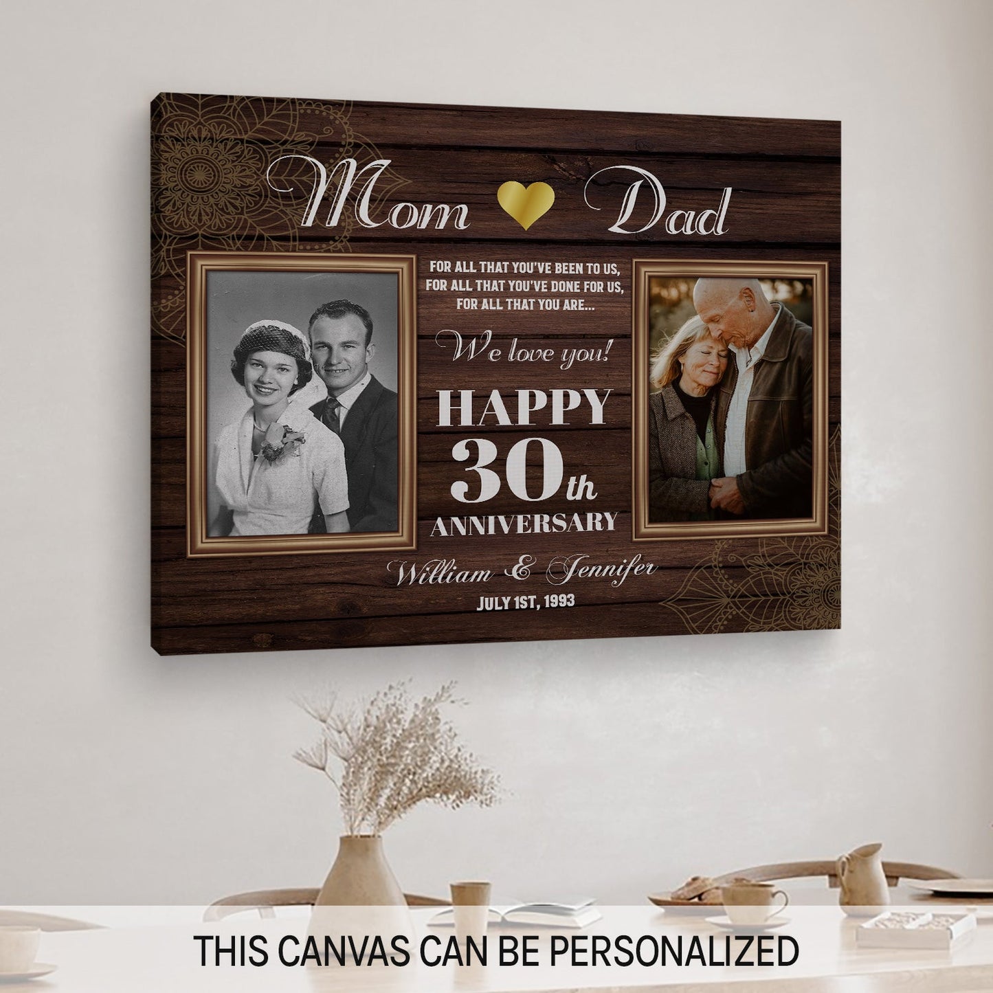 Happy 30th Wedding Anniversary - Personalized 30 Year Anniversary gift for Parents - Custom Canvas - MyMindfulGifts