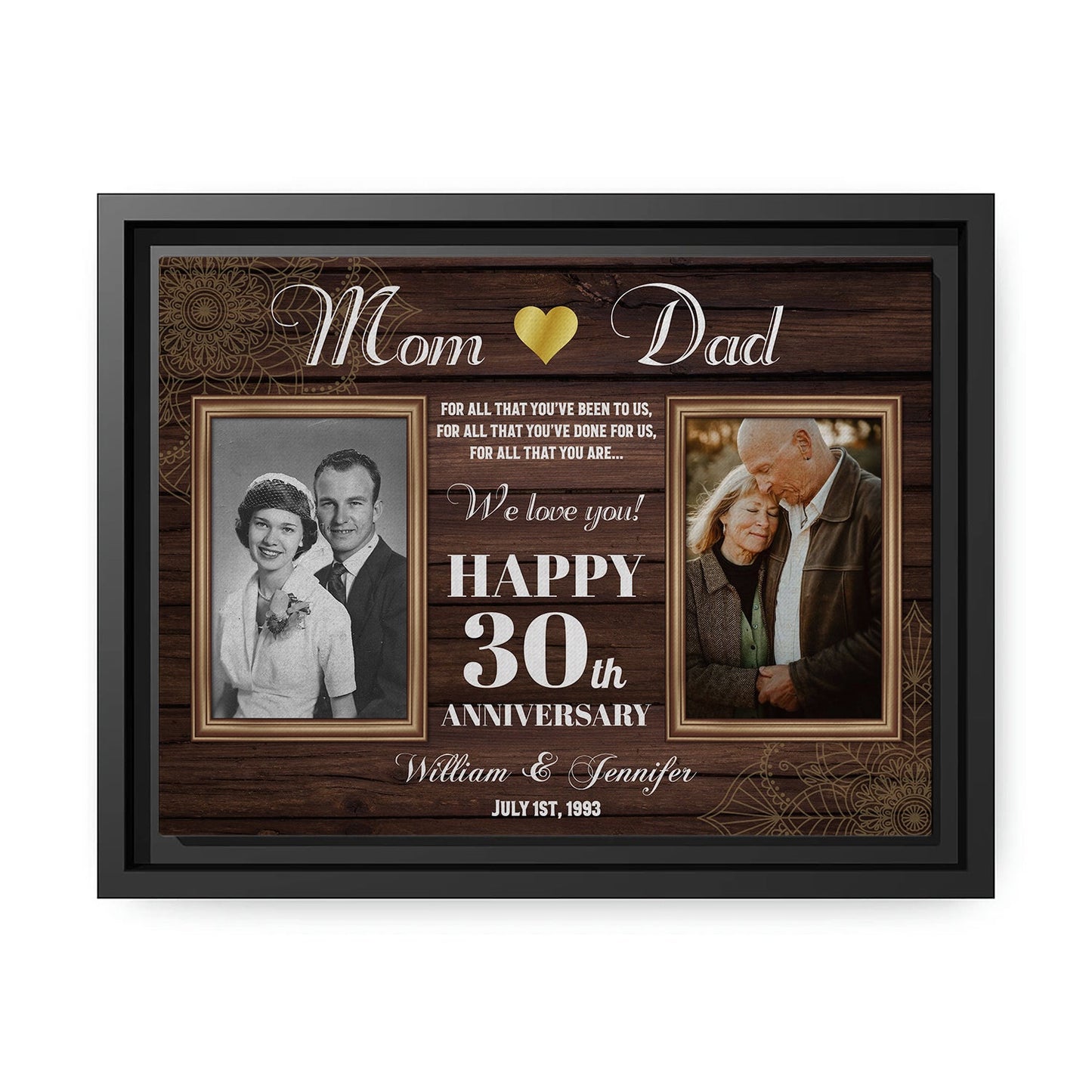 Happy 30th Wedding Anniversary - Personalized 30 Year Anniversary gift for Parents - Custom Canvas - MyMindfulGifts