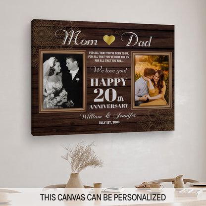 Happy 20th Anniversary - Personalized 20 Year Anniversary gift for Parents - Custom Canvas - MyMindfulGifts