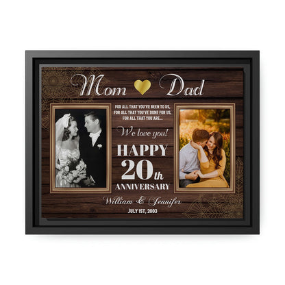 Happy 20th Anniversary - Personalized 20 Year Anniversary gift for Parents - Custom Canvas - MyMindfulGifts