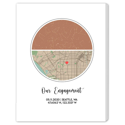 Our Engagement Star Map - Personalized Anniversary or Valentine's Day gift for Couple - Custom Canvas - MyMindfulGifts