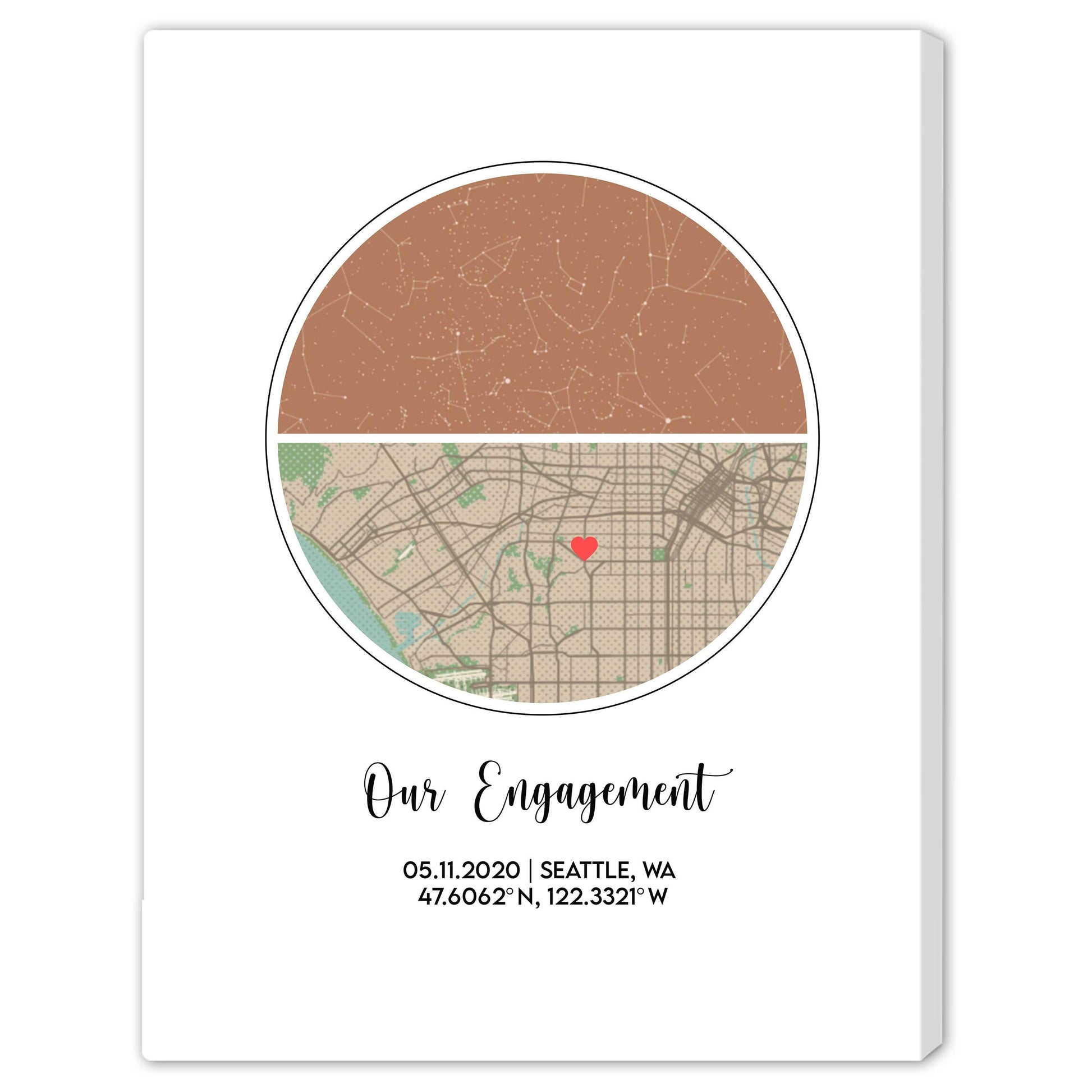 Our Engagement Star Map - Personalized Anniversary or Valentine's Day gift for Couple - Custom Canvas - MyMindfulGifts