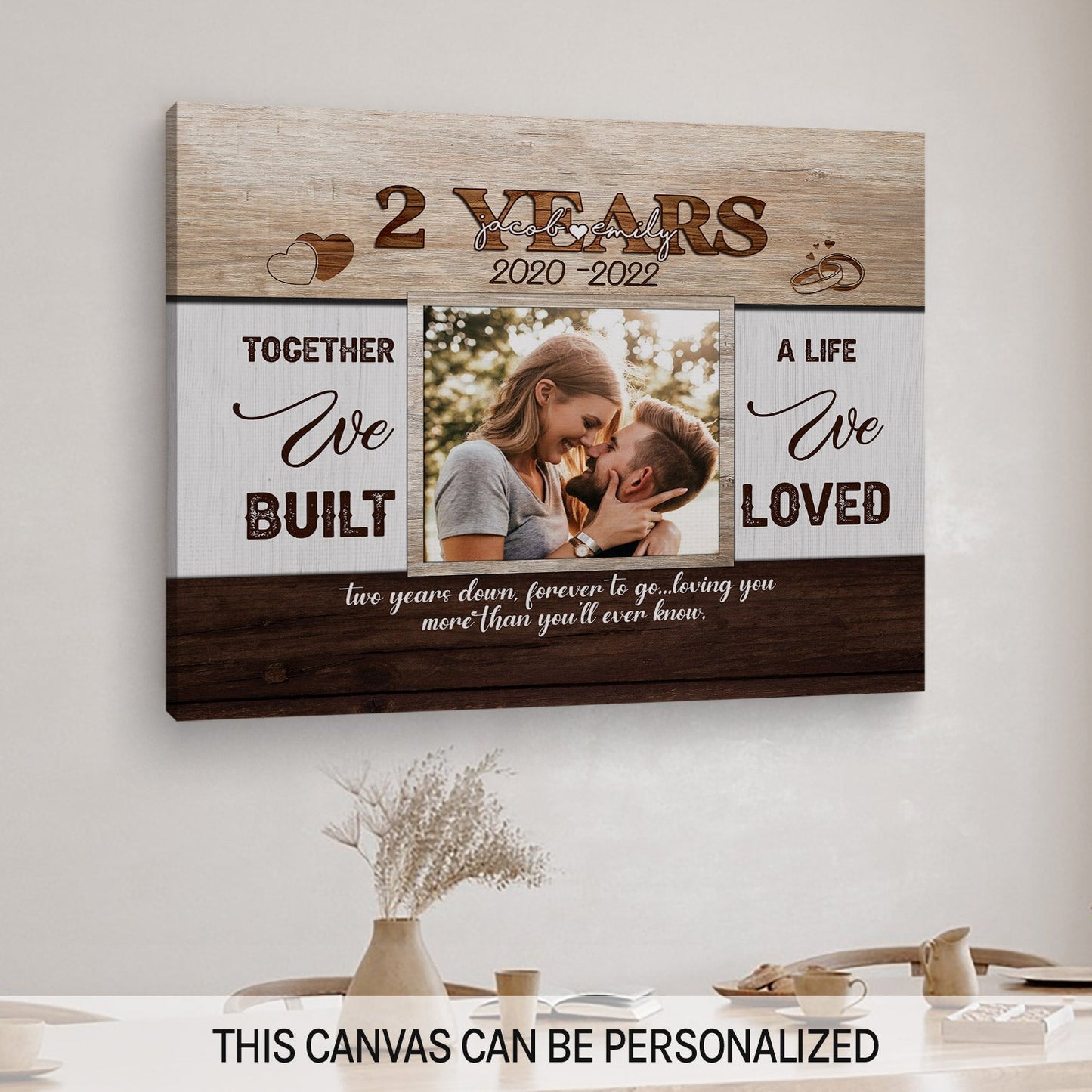 2nd Year Together - Personalized 2 Year Anniversary gift for Husband or Wife - Custom Canvas - MyMindfulGifts