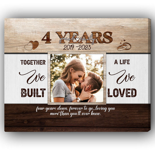 4th Year Together - Personalized 4 Year Anniversary gift for Husband or Wife - Custom Canvas - MyMindfulGifts