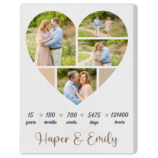 15 Year Anniversary Heart Shaped Photo - Personalized 15 Year Anniversary gift for him for her - Custom Canvas - MyMindfulGifts
