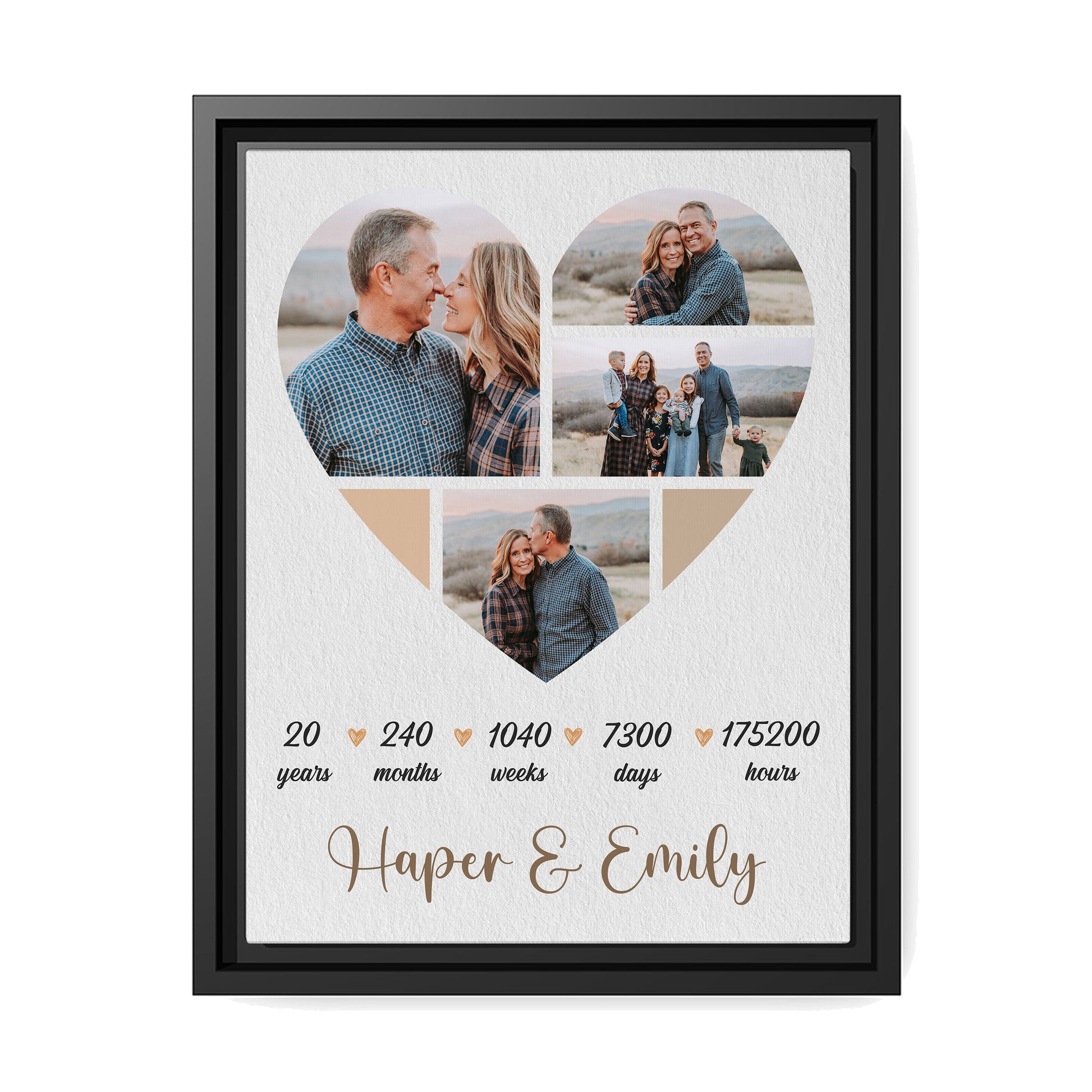 20 Year Anniversary Heart Shaped Photo - Personalized 20 Year Anniversary gift for him for her - Custom Canvas - MyMindfulGifts