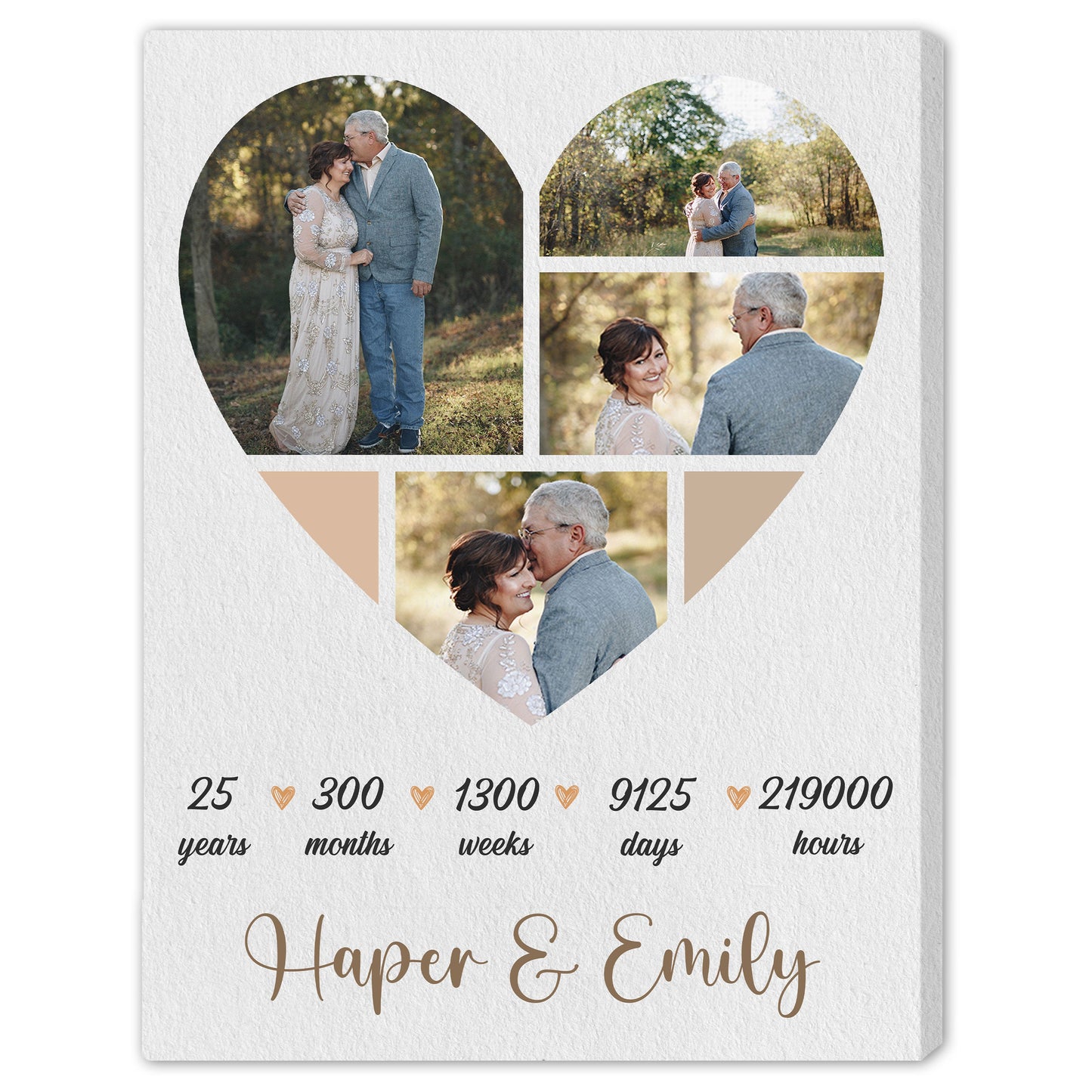 25 Year Anniversary Heart Shaped Photo - Personalized 25 Year Anniversary gift for him for her - Custom Canvas - MyMindfulGifts