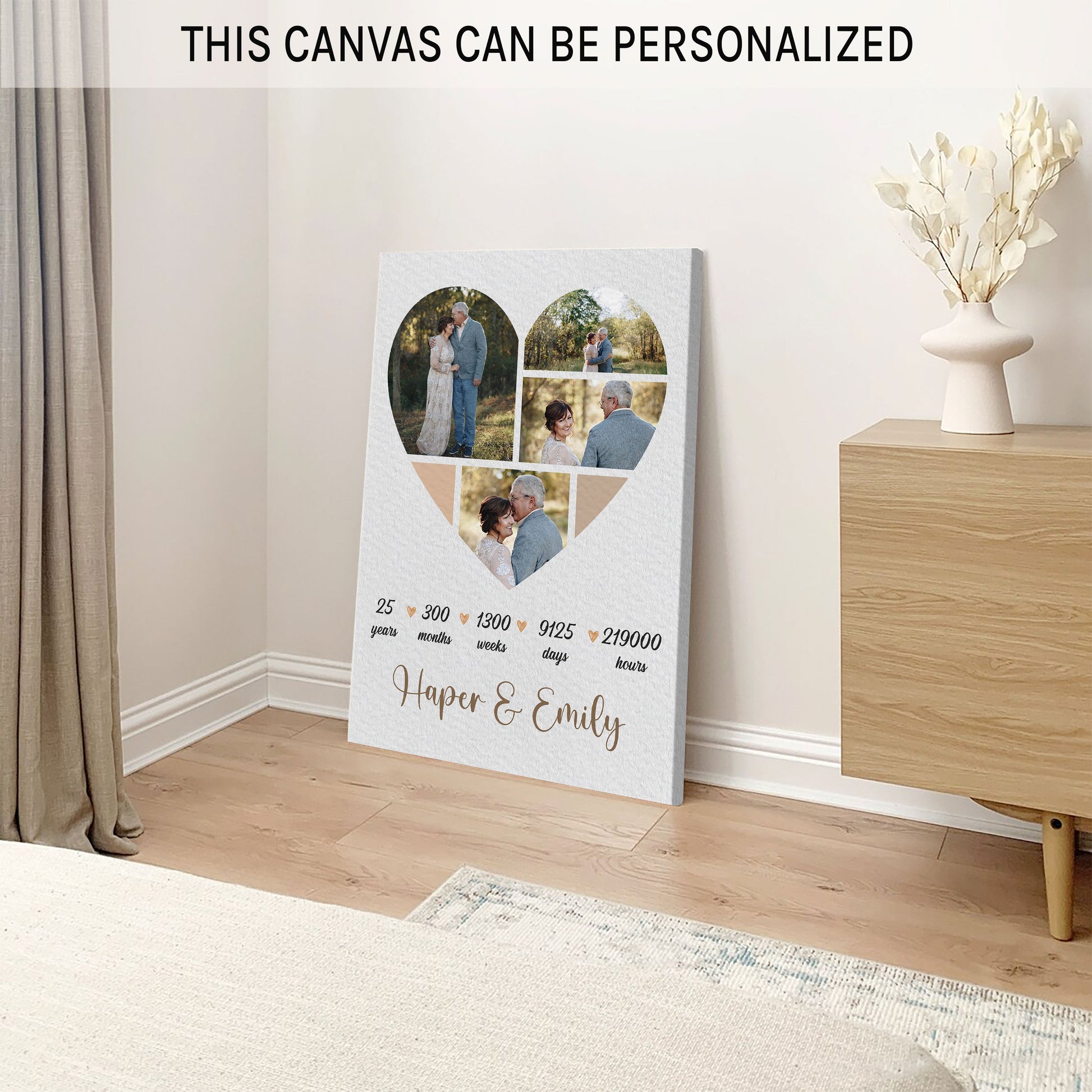 25 Year Anniversary Heart Shaped Photo - Personalized 25 Year Anniversary gift for him for her - Custom Canvas - MyMindfulGifts