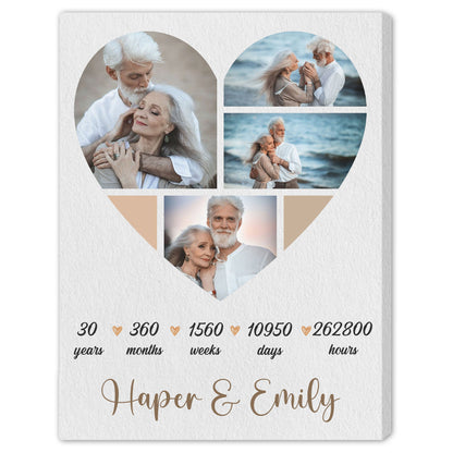 30 Year Anniversary Heart Shaped Photo - Personalized 30 Year Anniversary gift for him for her - Custom Canvas - MyMindfulGifts