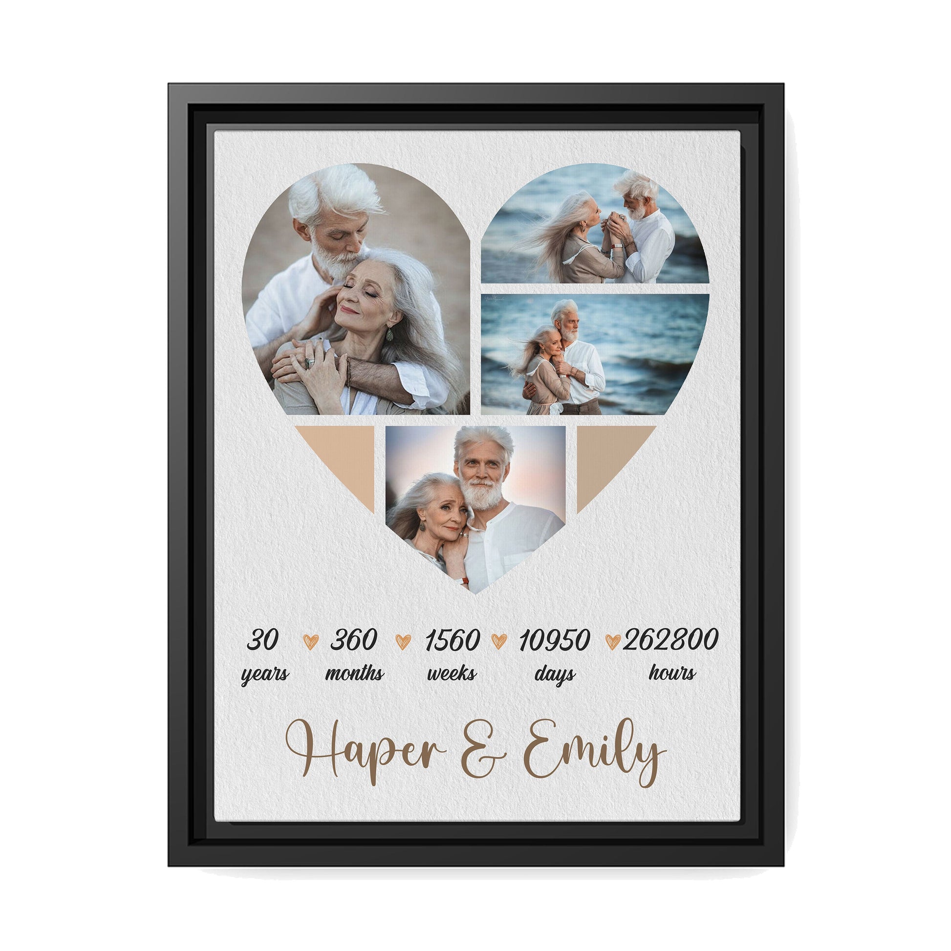 30 Year Anniversary Heart Shaped Photo - Personalized 30 Year Anniversary gift for him for her - Custom Canvas - MyMindfulGifts