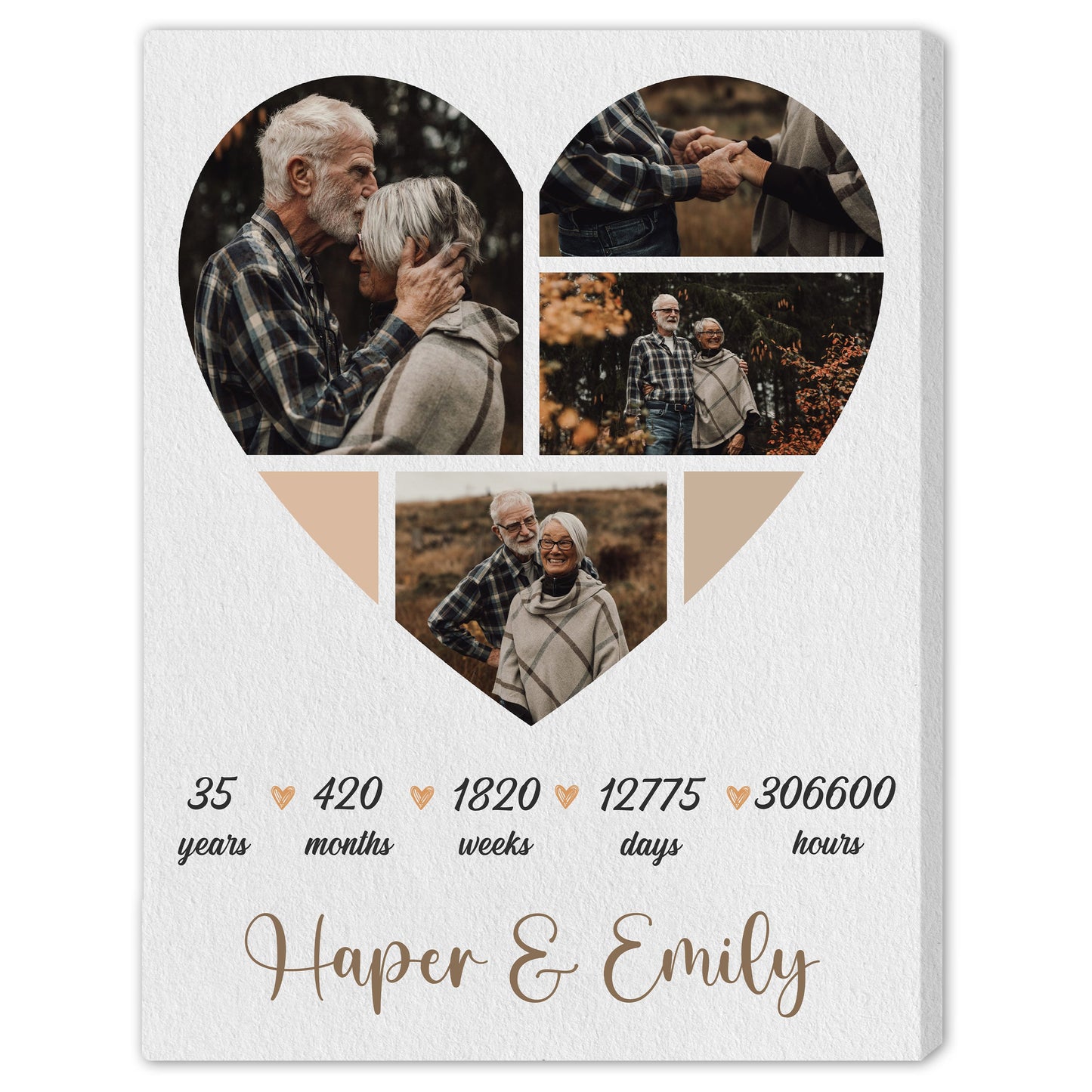 35 Year Anniversary Heart Shaped Photo - Personalized 35 Year Anniversary gift for him for her - Custom Canvas - MyMindfulGifts