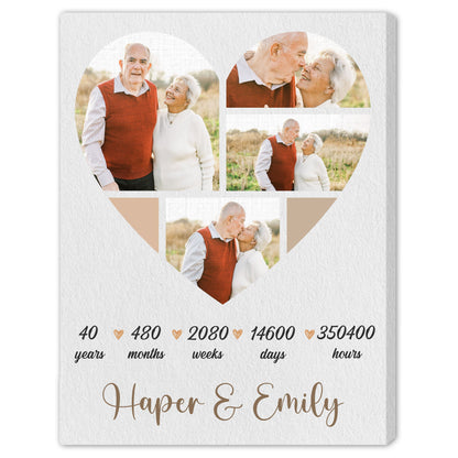 40 Year Anniversary Heart Shaped Photo - Personalized 40 Year Anniversary gift for him for her - Custom Canvas - MyMindfulGifts