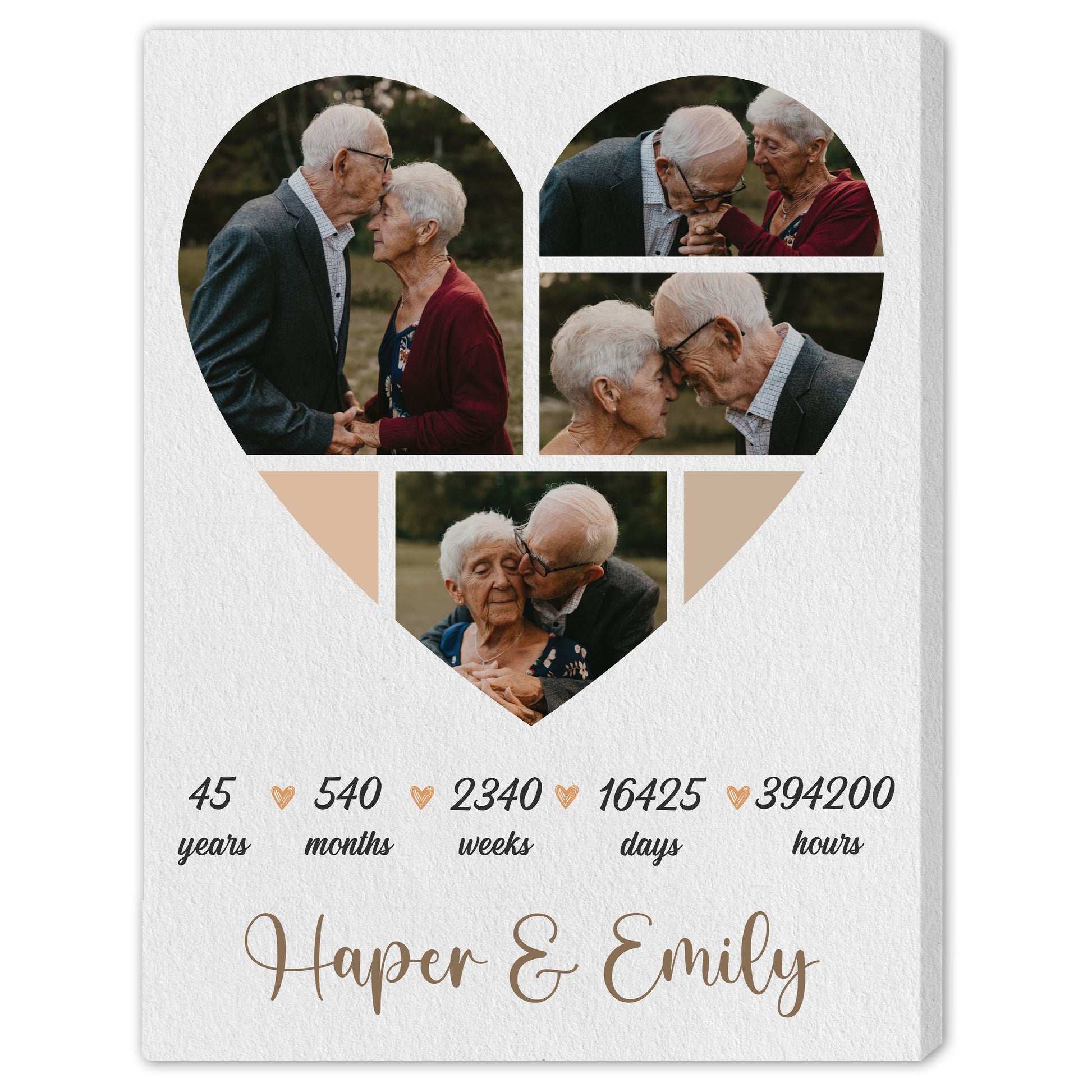 45 Year Anniversary Heart Shaped Photo - Personalized 45 Year Anniversary gift for him for her - Custom Canvas - MyMindfulGifts
