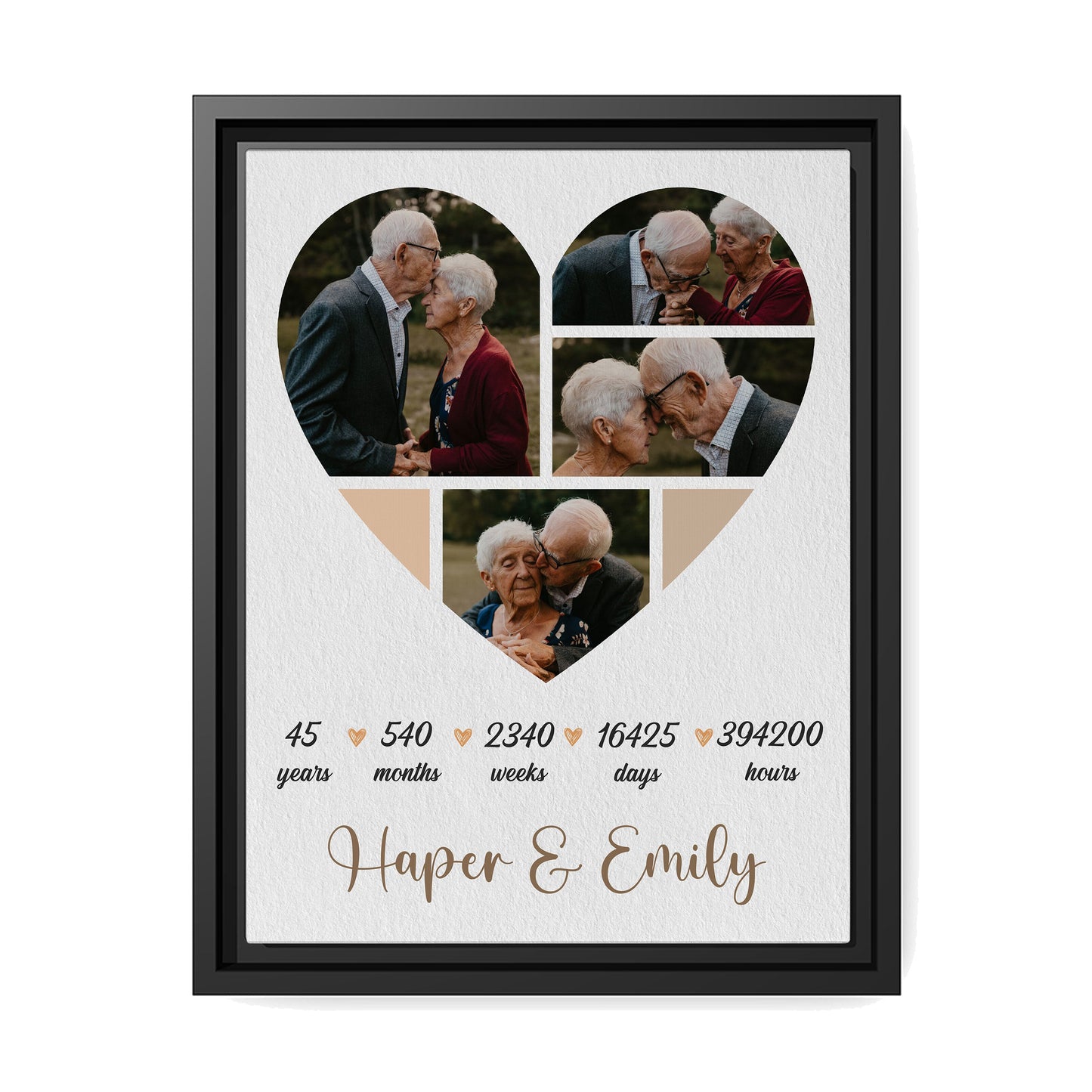 45 Year Anniversary Heart Shaped Photo - Personalized 45 Year Anniversary gift for him for her - Custom Canvas - MyMindfulGifts