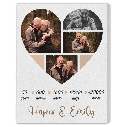 50 Year Anniversary Heart Shaped Photo - Personalized 50 Year Anniversary gift for him for her - Custom Canvas - MyMindfulGifts
