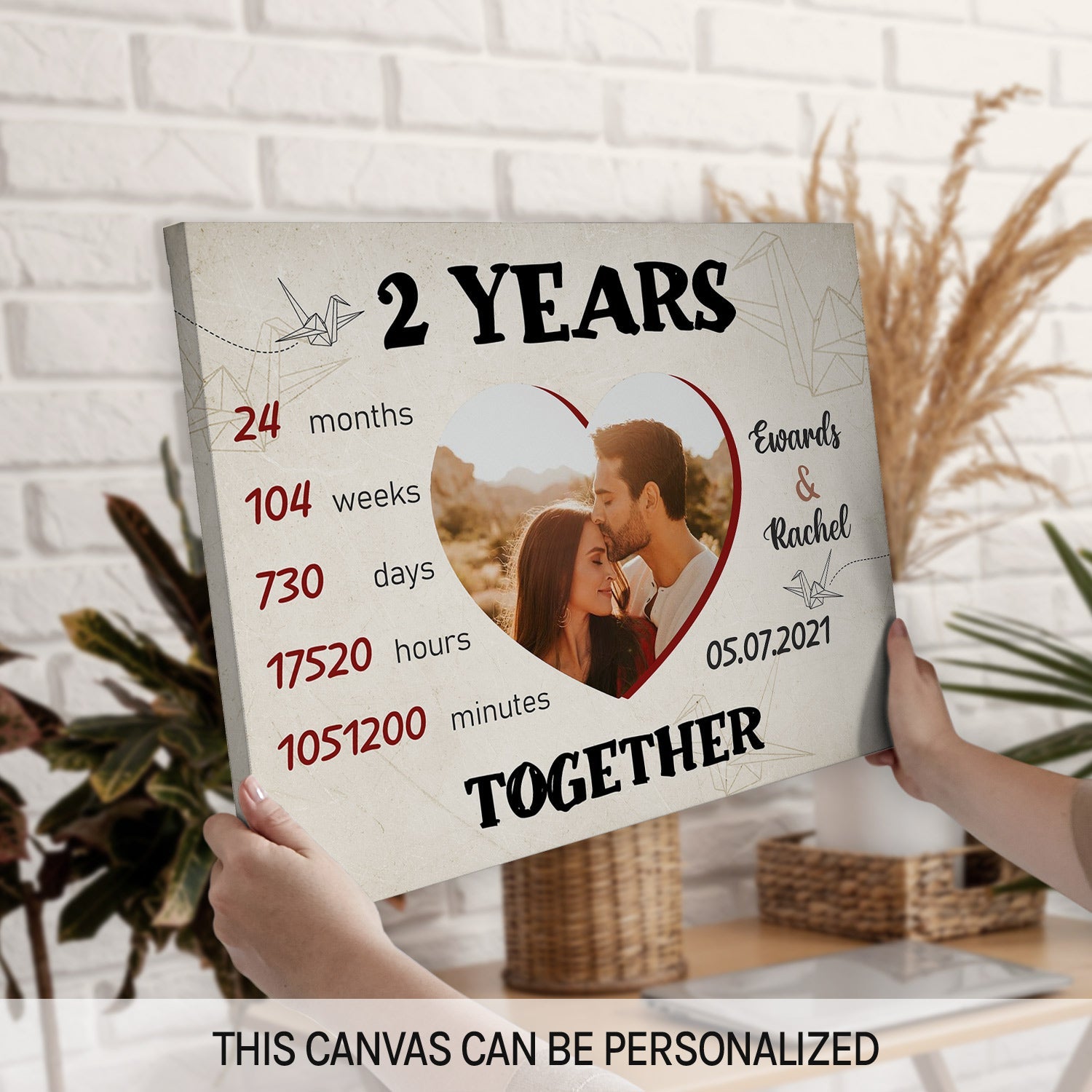 2 Years Together - Personalized 2 Year Anniversary gift for Husband or Wife - Custom Canvas - MyMindfulGifts