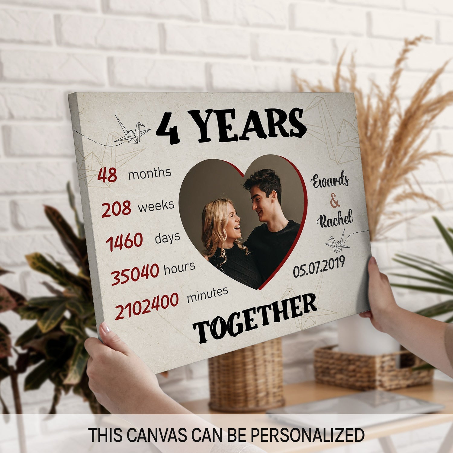 4 Years Together - Personalized 4 Year Anniversary gift for Husband or Wife - Custom Canvas - MyMindfulGifts