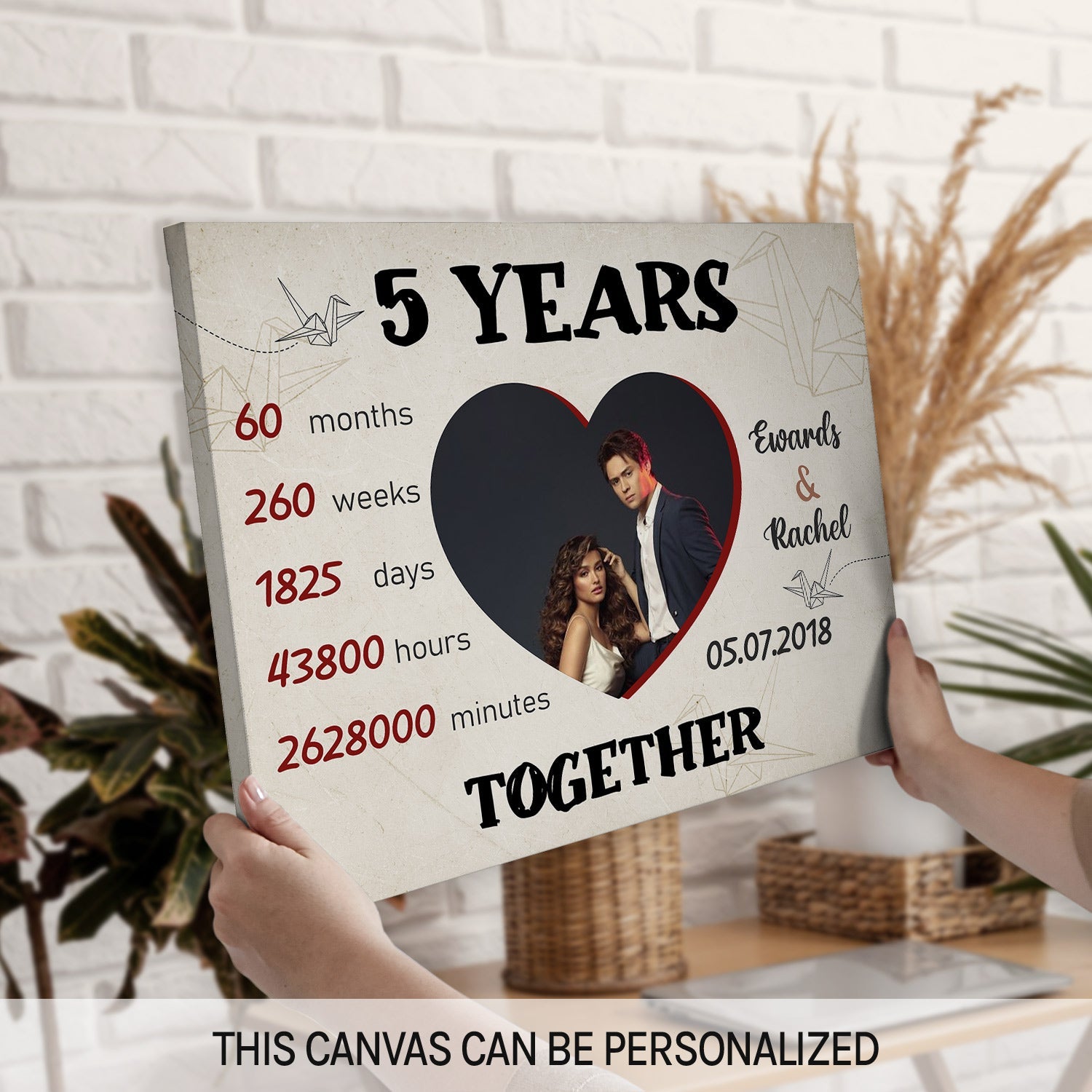 Personalized 5 Year Anniversary gift for him for her 5 Years Together Custom Canvas MyMindfulGifts My Mindful Gifts