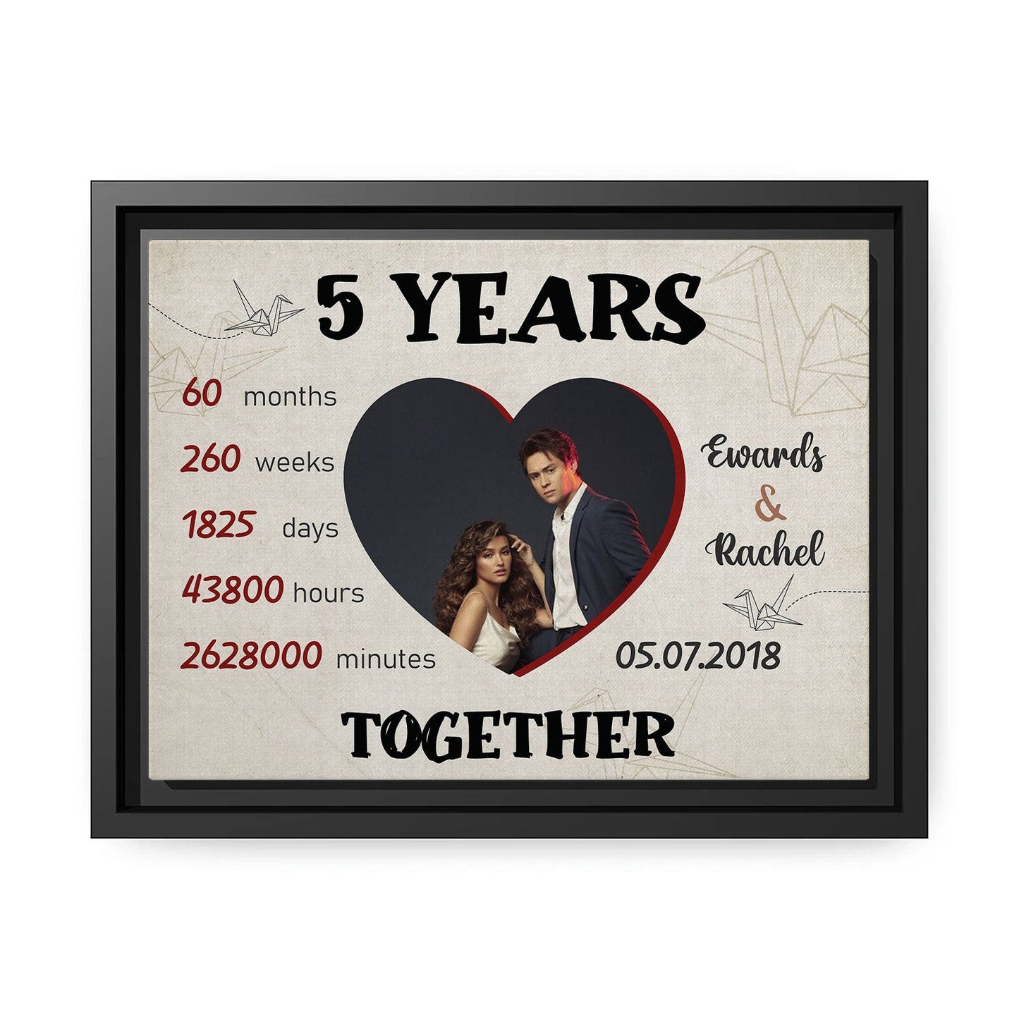 5 Years Together - Personalized 5 Year Anniversary gift for him for her - Custom Canvas - MyMindfulGifts