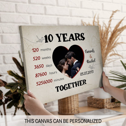 10 Years Together - Personalized 10 Year Anniversary gift for him for her - Custom Canvas - MyMindfulGifts