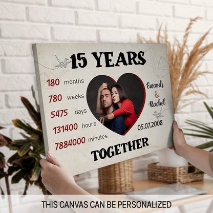 15 Years Together - Personalized 15 Year Anniversary gift for him for her - Custom Canvas - MyMindfulGifts