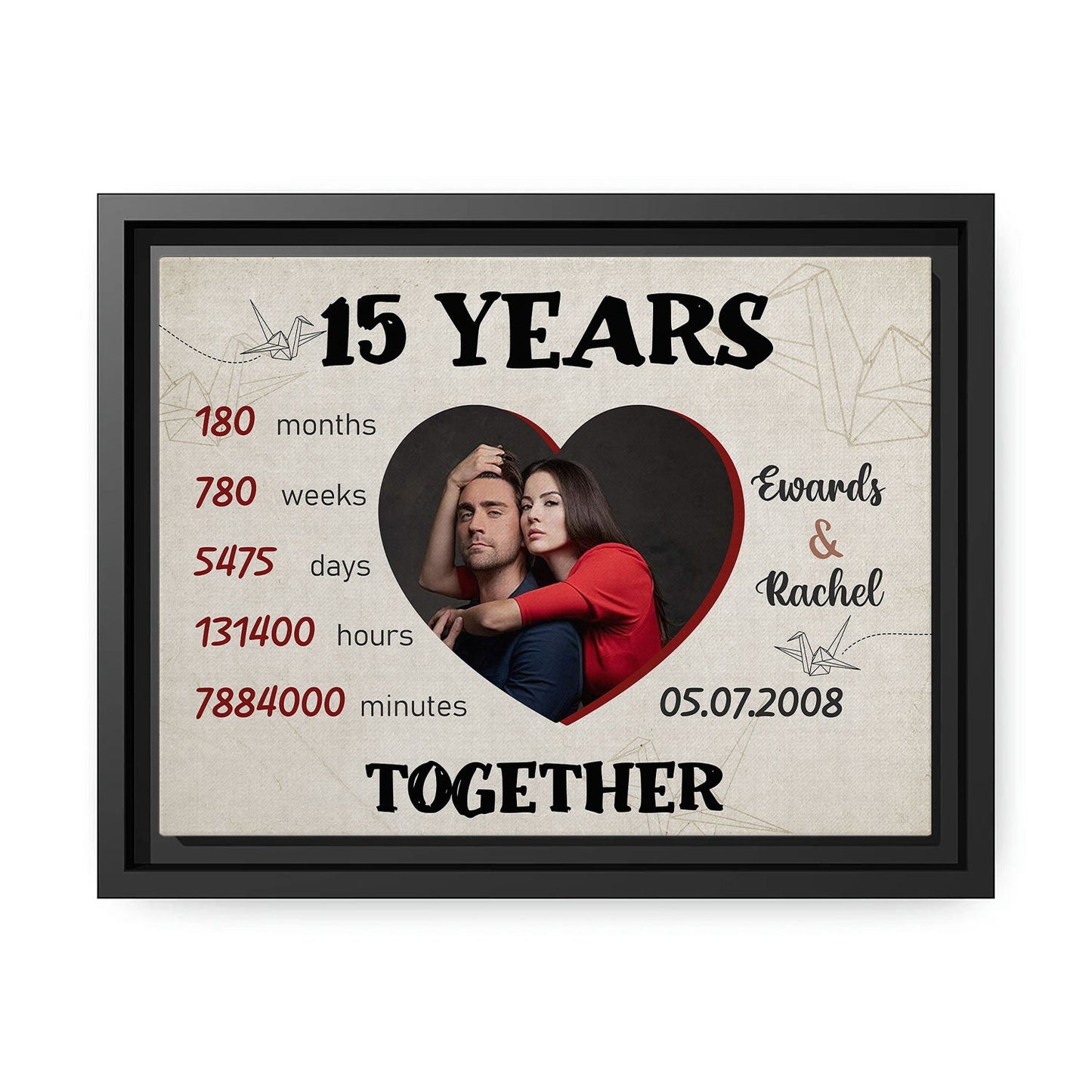 15 Years Together - Personalized 15 Year Anniversary gift for him for her - Custom Canvas - MyMindfulGifts