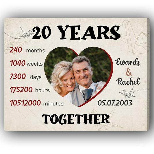 20 Years Together - Personalized 20 Year Anniversary gift for him for her - Custom Canvas - MyMindfulGifts