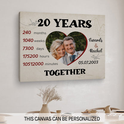 20 Years Together - Personalized 20 Year Anniversary gift for him for her - Custom Canvas - MyMindfulGifts