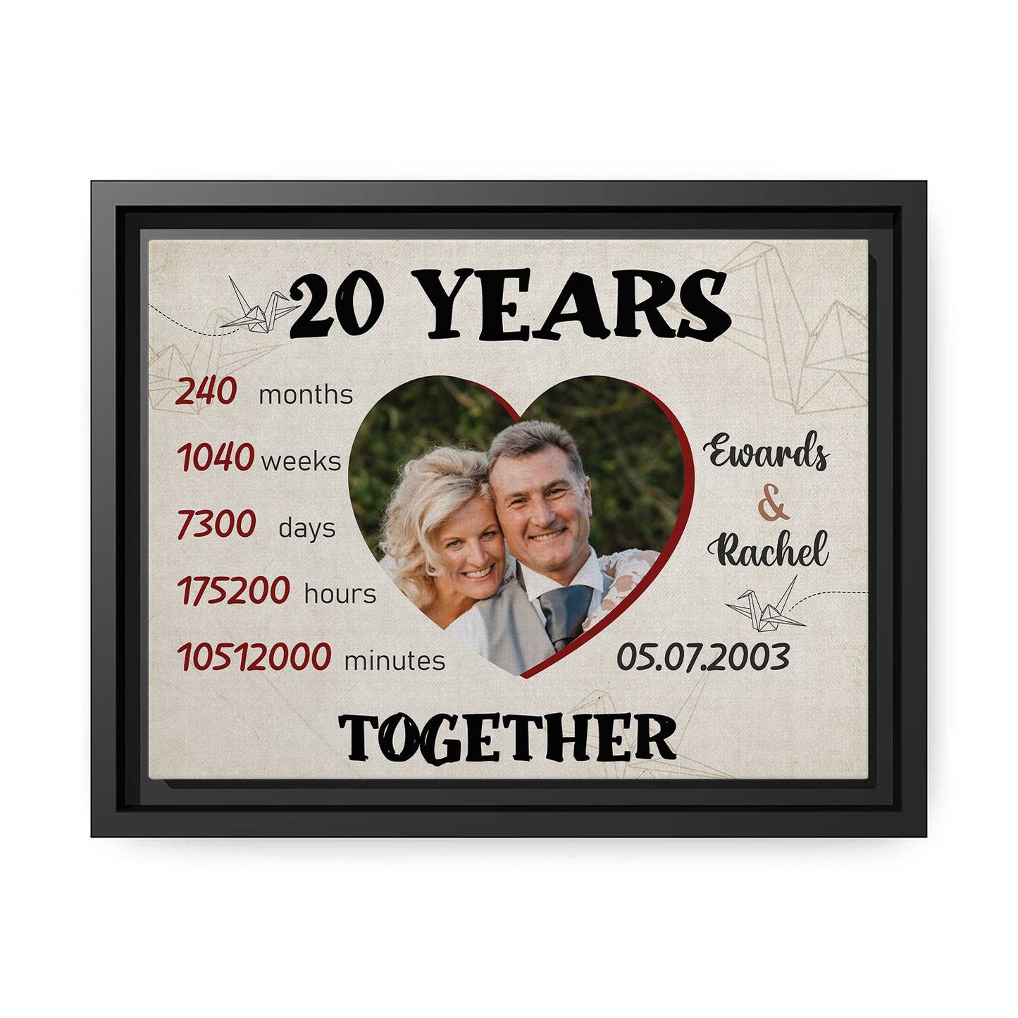 20 Years Together - Personalized 20 Year Anniversary gift for him for her - Custom Canvas - MyMindfulGifts