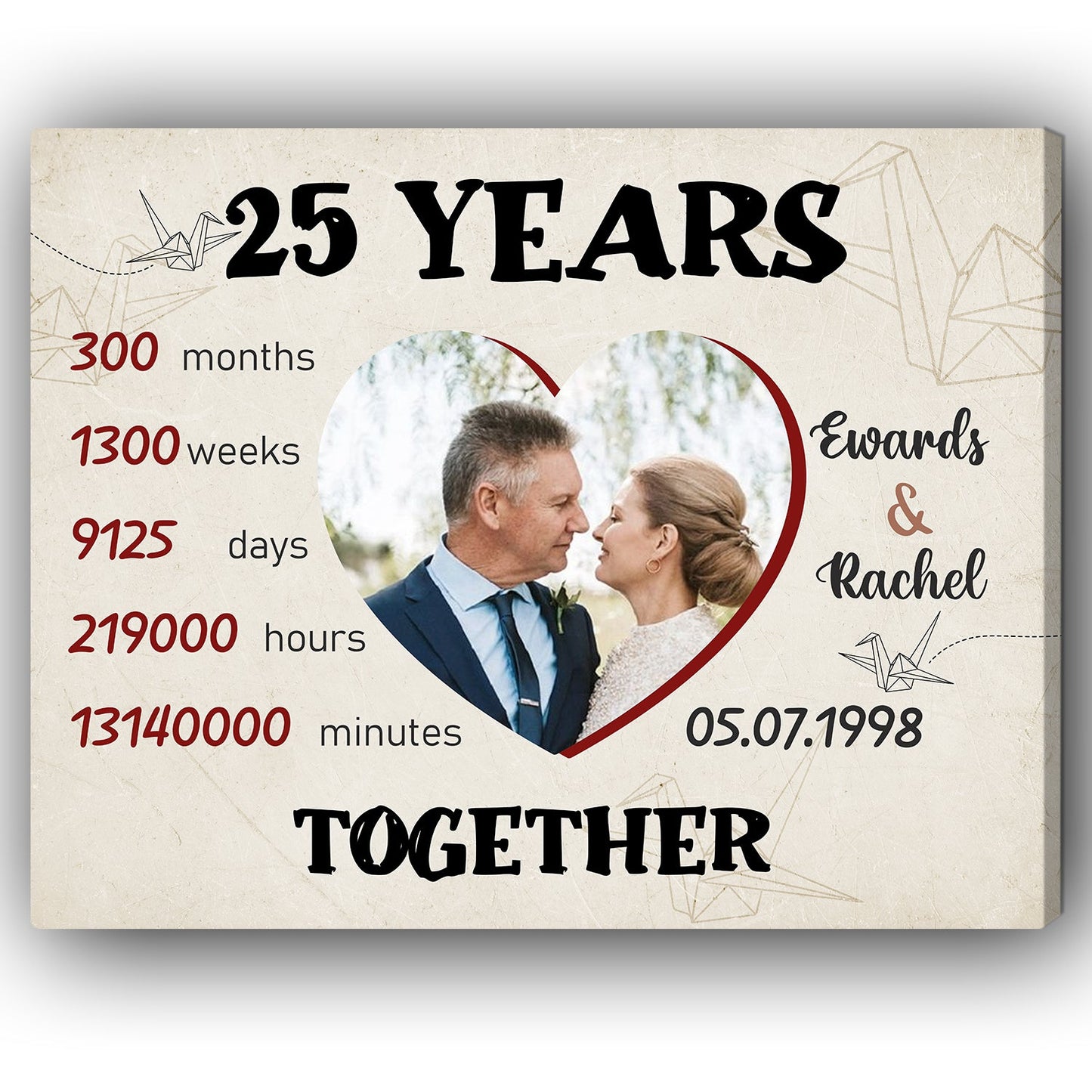 25 Years Together - Personalized 25 Year Anniversary gift for him for her - Custom Canvas - MyMindfulGifts