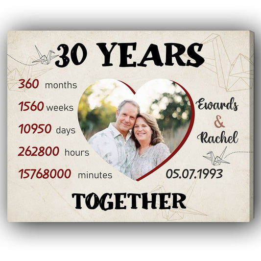 30 Years Together - Personalized 30 Year Anniversary gift for him for her - Custom Canvas - MyMindfulGifts