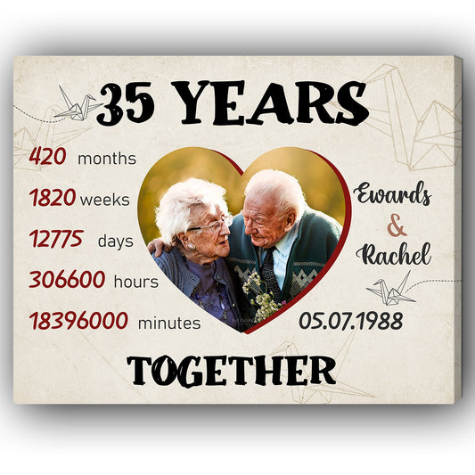 35 Years Together - Personalized 35 Year Anniversary gift for him for her - Custom Canvas - MyMindfulGifts