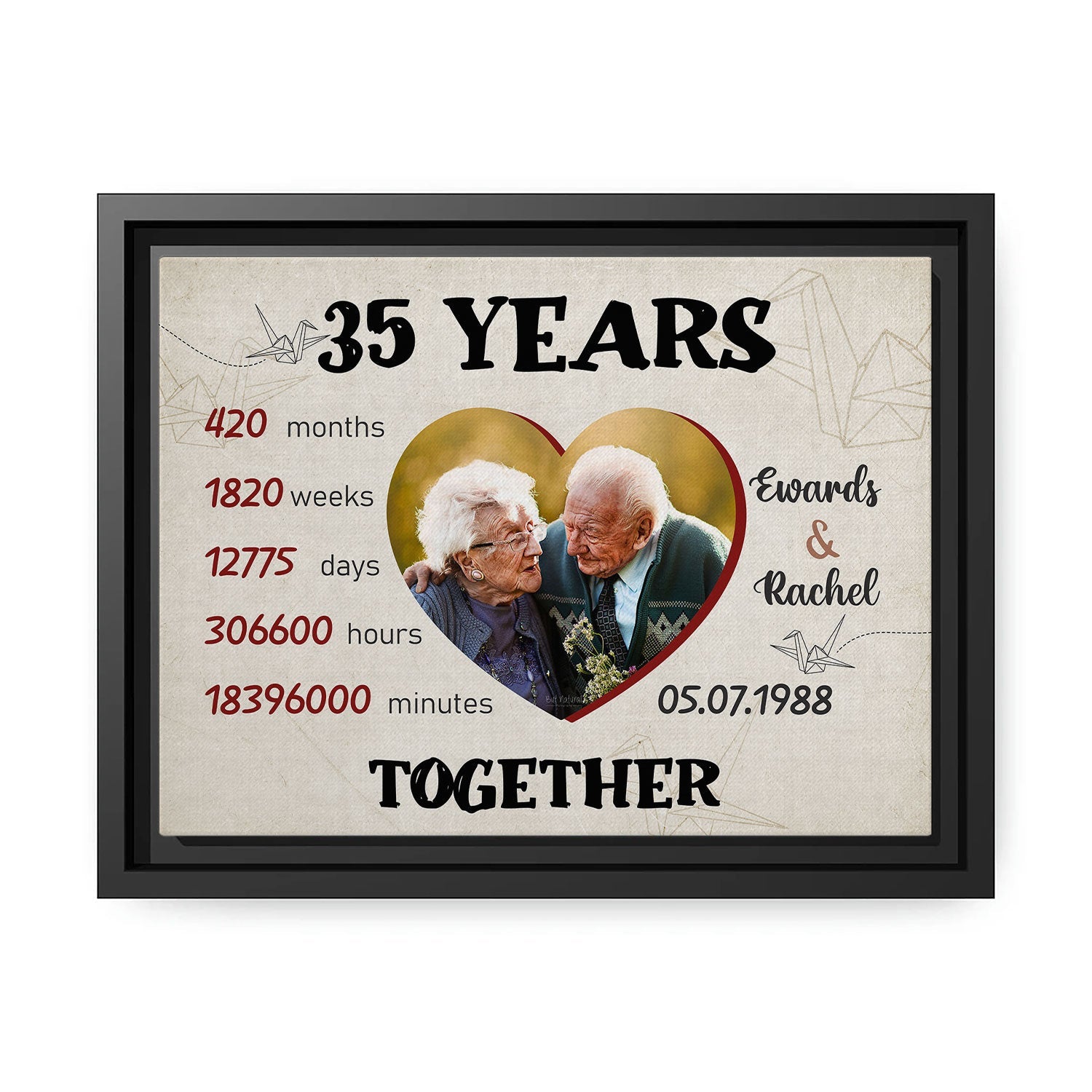 35 Years Together - Personalized 35 Year Anniversary gift for him for her - Custom Canvas - MyMindfulGifts