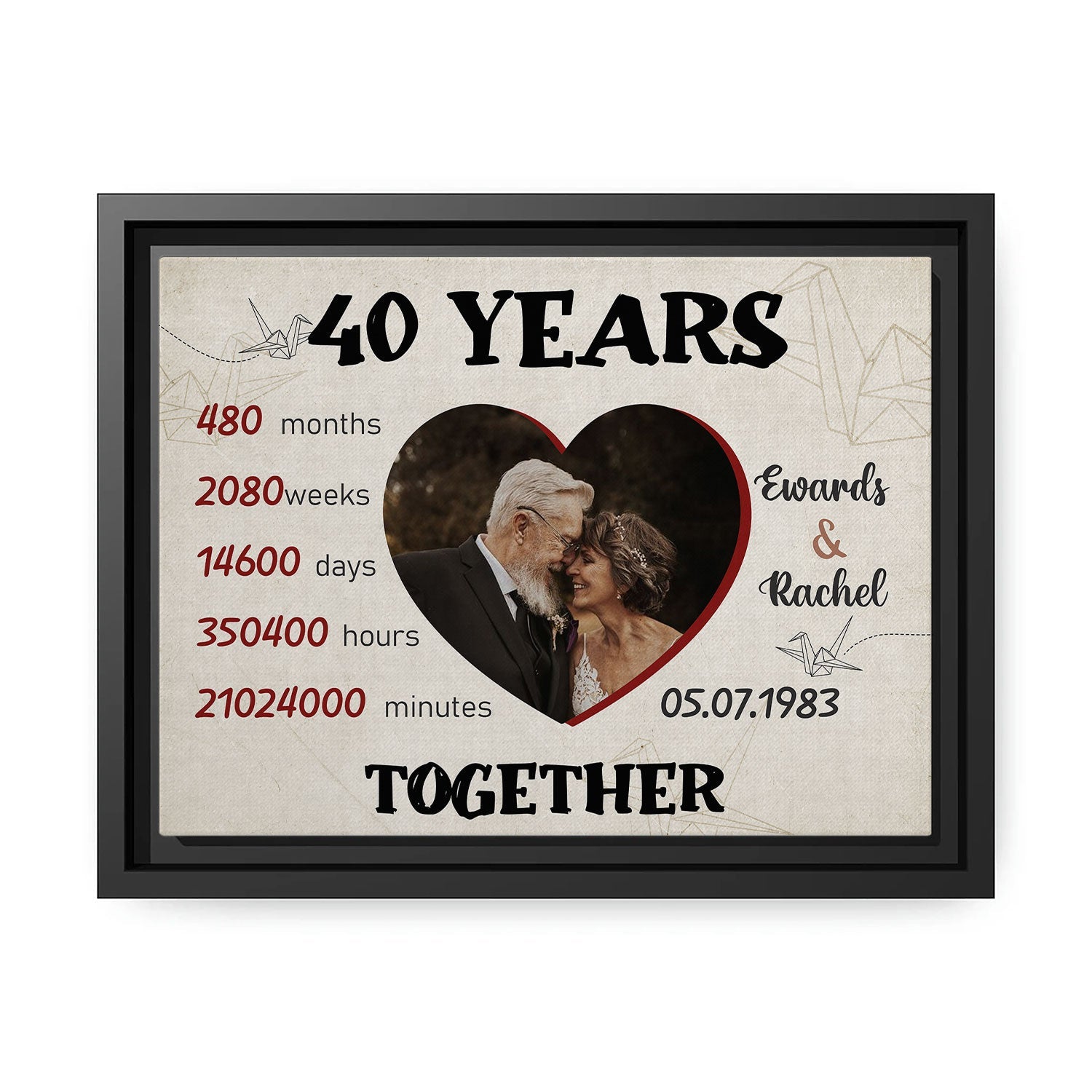 40 Years Together - Personalized 40 Year Anniversary gift for him for her - Custom Canvas - MyMindfulGifts