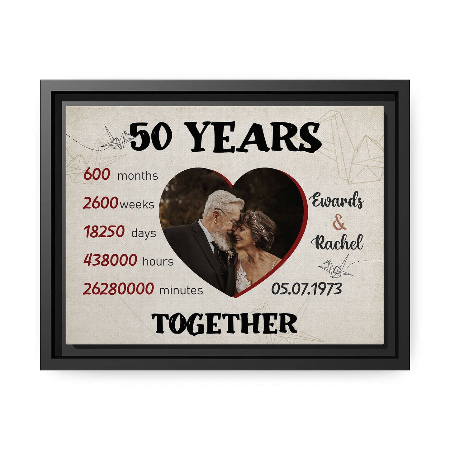 50 Years Together - Personalized 50 Year Anniversary gift for Husband or Wife - Custom Canvas - MyMindfulGifts