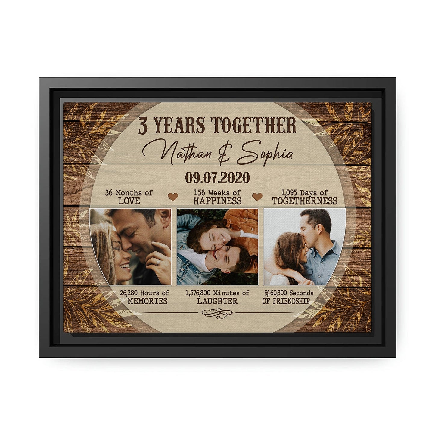 3rd Year Together - Personalized 3 Year Anniversary gift for him for her - Custom Canvas - MyMindfulGifts