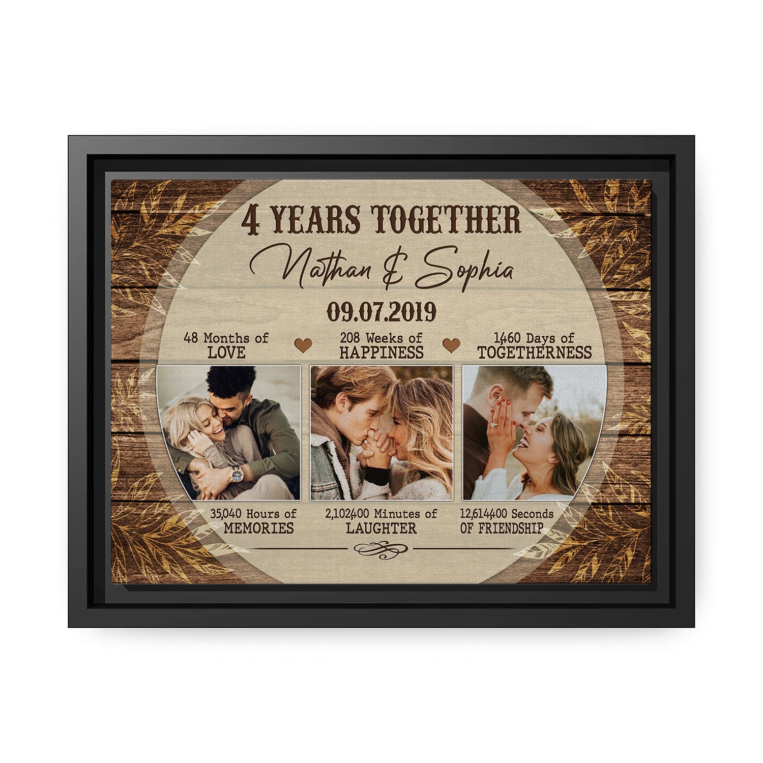 4th Year Together - Personalized 4 Year Anniversary gift for him for her - Custom Canvas - MyMindfulGifts