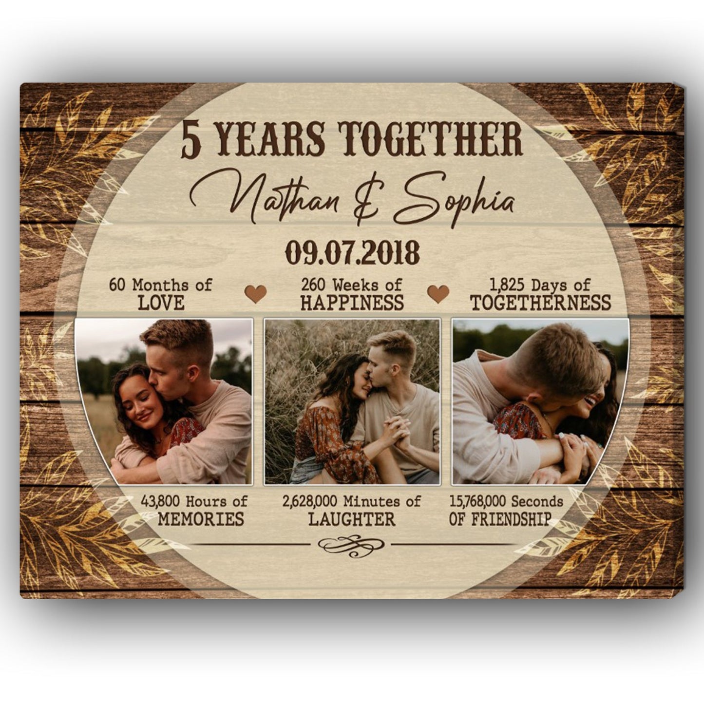 5th Year Together - Personalized 5 Year Anniversary gift for him for her - Custom Canvas - MyMindfulGifts