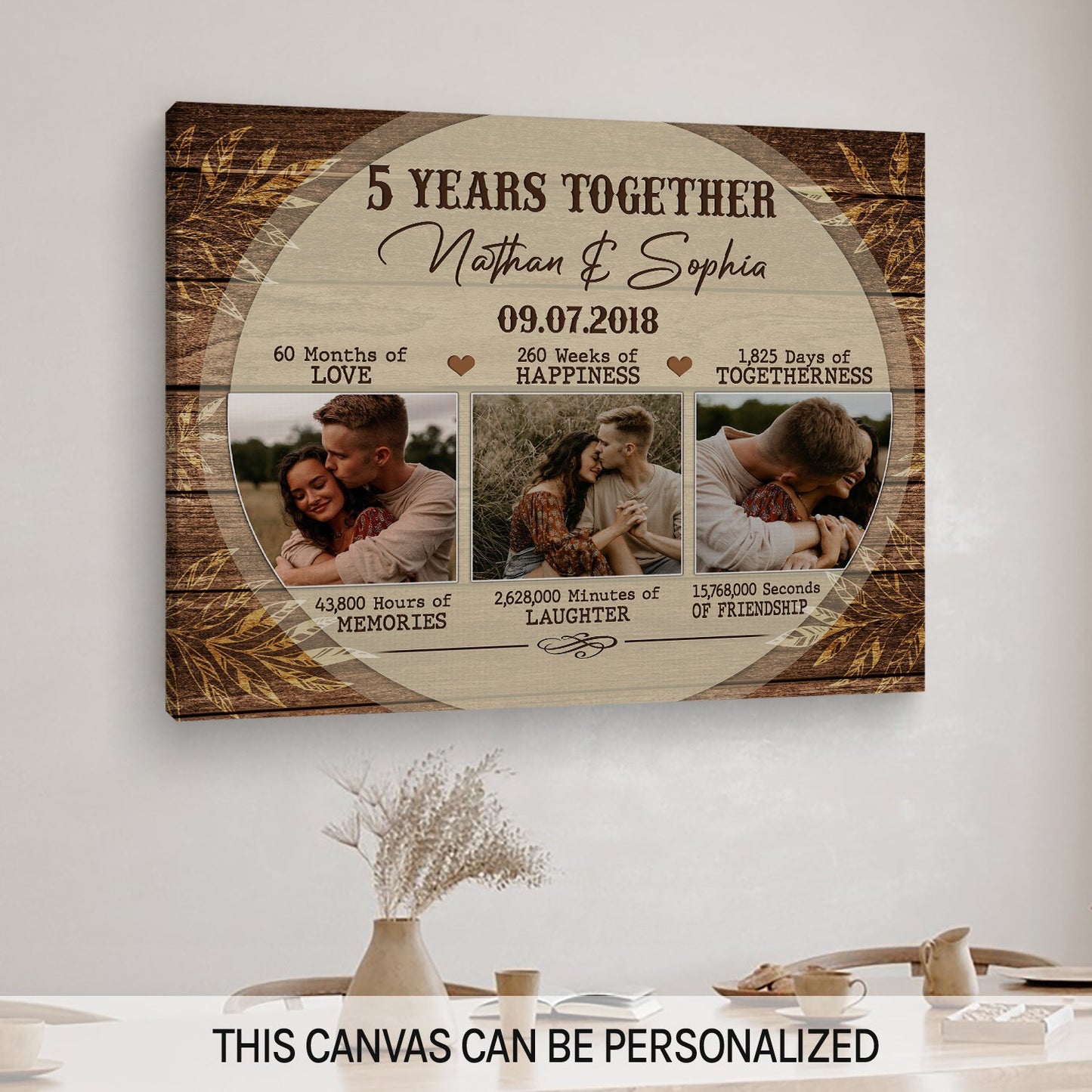 5th Year Together - Personalized 5 Year Anniversary gift for him for her - Custom Canvas - MyMindfulGifts