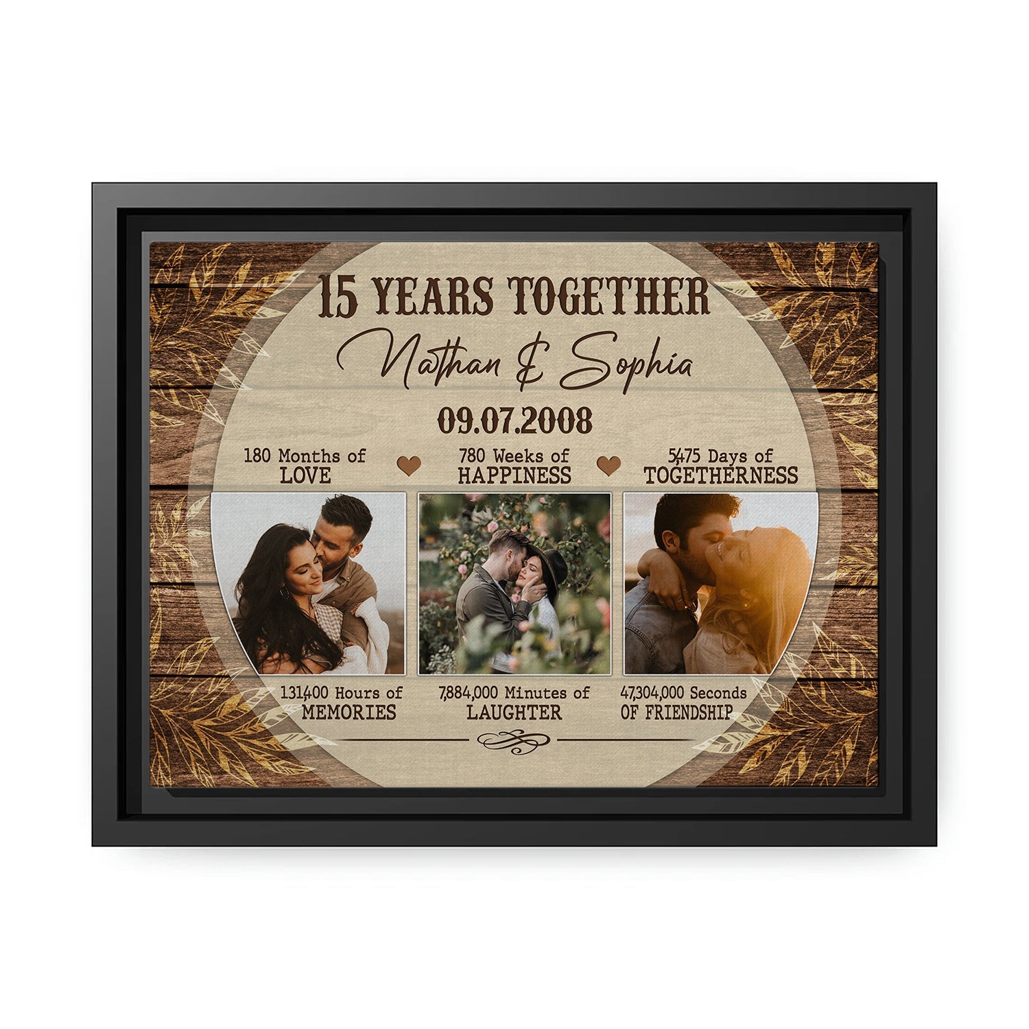 15th Year Together - Personalized 15 Year Anniversary gift for him for her - Custom Canvas - MyMindfulGifts