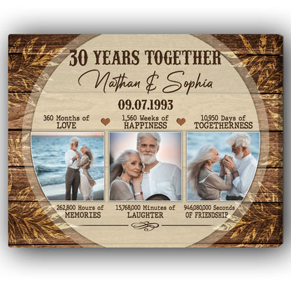 30th Year Together - Personalized 30 Year Anniversary gift for him for her - Custom Canvas - MyMindfulGifts