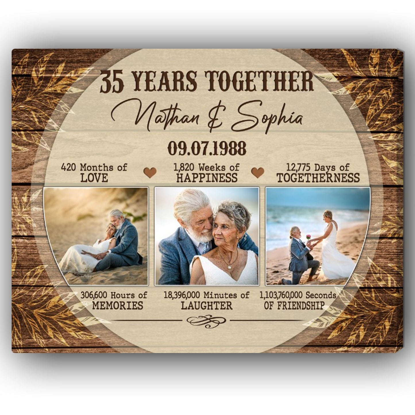 35th Year Together - Personalized 35 Year Anniversary gift for him for her - Custom Canvas - MyMindfulGifts