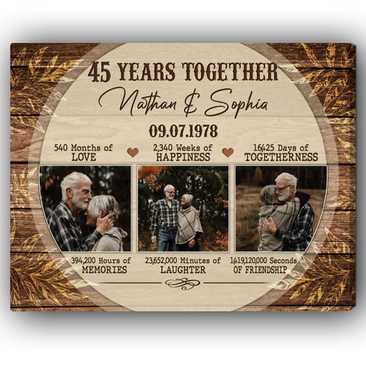 45th Year Together - Personalized 45 Year Anniversary gift for him for her - Custom Canvas - MyMindfulGifts
